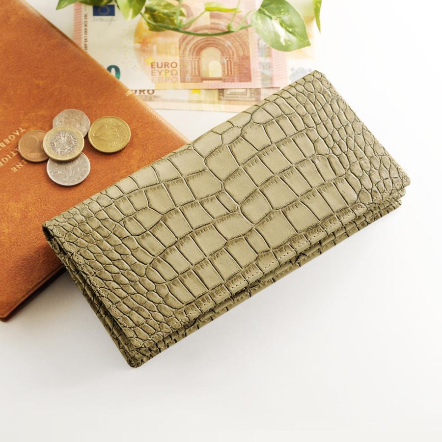 イタリア製 牛革 束入れ クロコダイル 型押し レディース メリディアナ社製原皮使用 オーク/ネイビー/ダークブラウン sankyo shokai（三京商会） イタリア製 牛革 束入れ クロコダイル 型