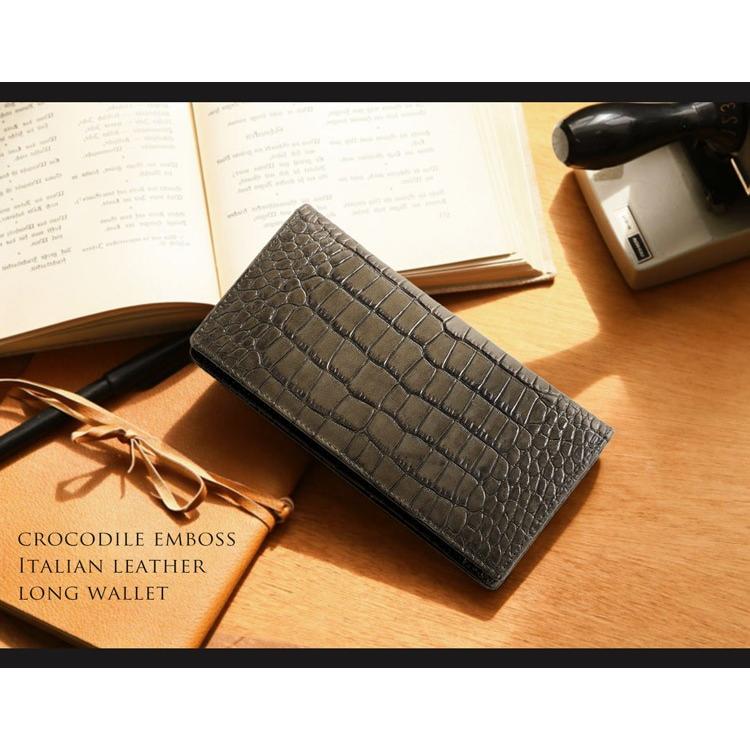 イタリア製 牛革 束入れ クロコダイル 型押し レディース メリディアナ社製原皮使用 オーク/ネイビー/ダークブラウン sankyo shokai（三京商会） イタリア製 牛革 束入れ クロコダイル 型
