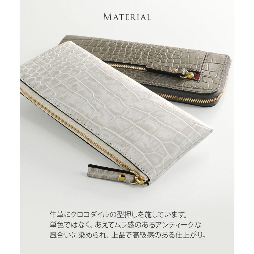 HALEINE クロコダイル 型押し 牛革 長財布 薄い L字ファスナー HALEINE クロコダイル 型押し 牛革 長財布 薄い L字ファスナー