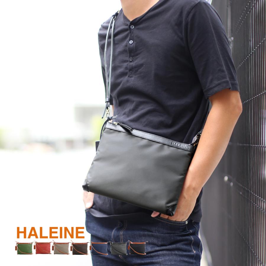 Haleine 日本製 ナイロン 栃木レザー サコッシュ メンズ 横型 ショルダー バッグ 名入れ 可能 Makuake掲載 Mens 1r 父の日 女の子向けプレゼント集結