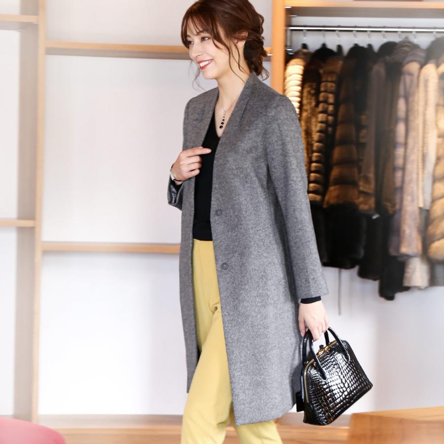 ノーカラーコート ウール Vネック ノーカラー コート レディース ロング ベージュ グレー ブラック M L ギフト Sankyo Shokai 三京商会 通販 Paypayモール