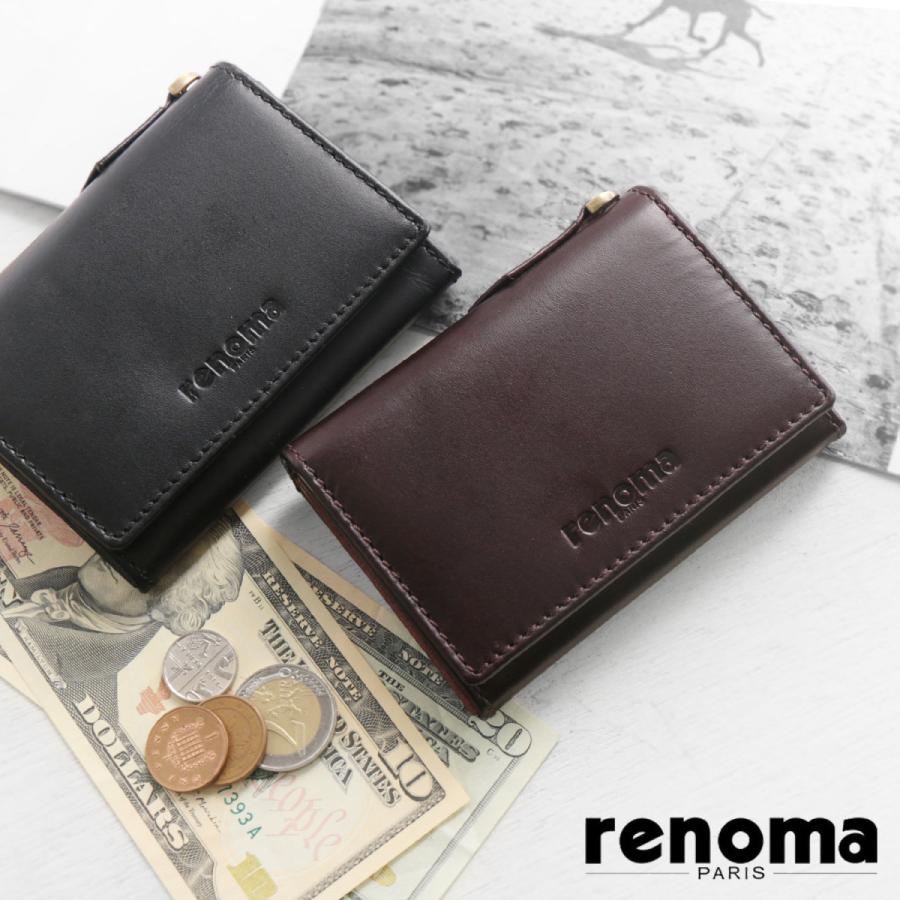 メンズ 財布 コンパクト 牛革 レザー 本革 Renoma 小さい ミニ カード 現金 使いやすい 極小 スリム