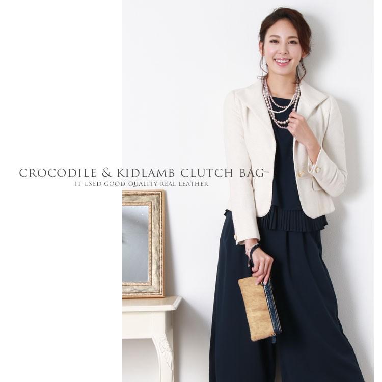 クロコダイル＆ キッドラム クラッチバッグ シャイニング加工