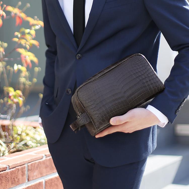 sankyo shokai メンズ バッグ ナイルクロコダイル マット加工 ダブル 
