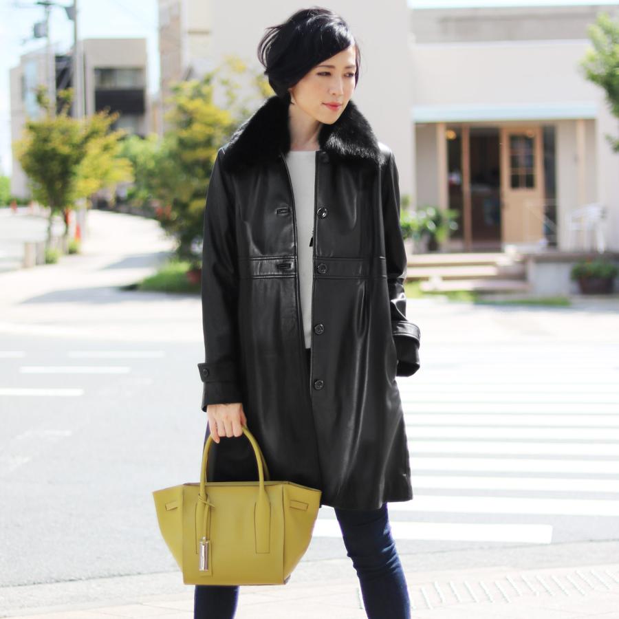 ラムレザー ロング コート レディース 秋 冬 フォックス 襟付き M L ブラック 母 女性 No 5144r Sankyo Shokai 三京商会 通販 Paypayモール