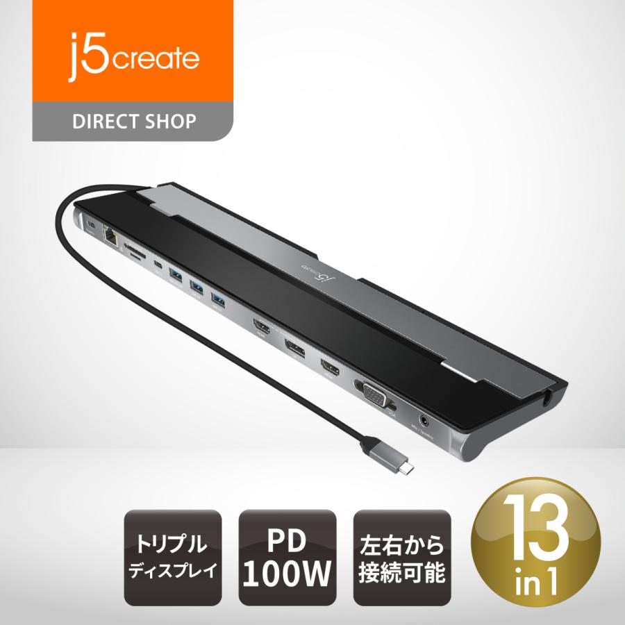 j5create USB-C ドッキングステーション PD100W USB-Ax3 好評 USB-C充電 DisplayPort 正規品販売 有線LAN JCD543-EJ SD MicroSD VGA 3.5mm HDMIx2