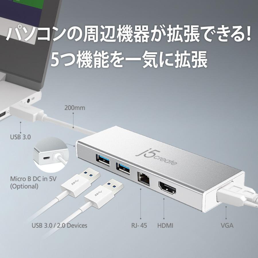 j5create USB3.0 5in1デュアルモニタミニドック【 USB3.1-Ax2/HDMI/VGA/GigabitLAN/Micro-B power in】 JUD380-EJ | j5 create | 01