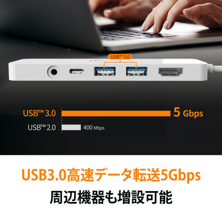 j5create USB-C 7in1 USBハブ PD60W供給【USB-C PD充電、4K HDMI、USB3.0×2、SD/MicroSDスロット、3.5mmジャック】Windows/Mac/Chrome/iPad pro対応 JCD373-EJ | j5 create | 04