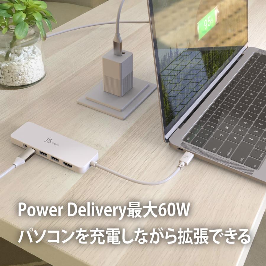 j5create USB-C 7in1 USBハブ PD60W供給【USB-C PD充電、4K HDMI、USB3.0×2、SD/MicroSDスロット、3.5mmジャック】Windows/Mac/Chrome/iPad pro対応 JCD373-EJ | j5 create | 05