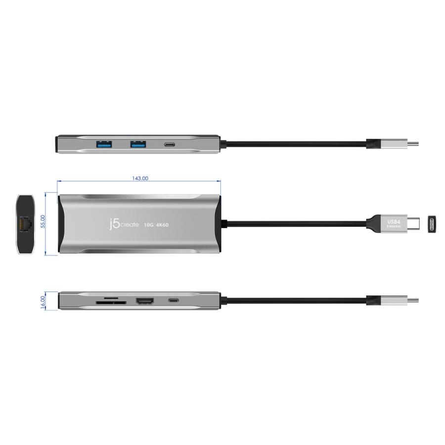 j5create USB-C 9in1ドッキングステーション USB-A3.2 Gen2x2/USB-C/USB-C PD100W/4K60 HDMI/有線LAN/SD/MicroSDスロット USB4対応 Thunderbolt4対応 JCD393-EJ | j5 create | 07