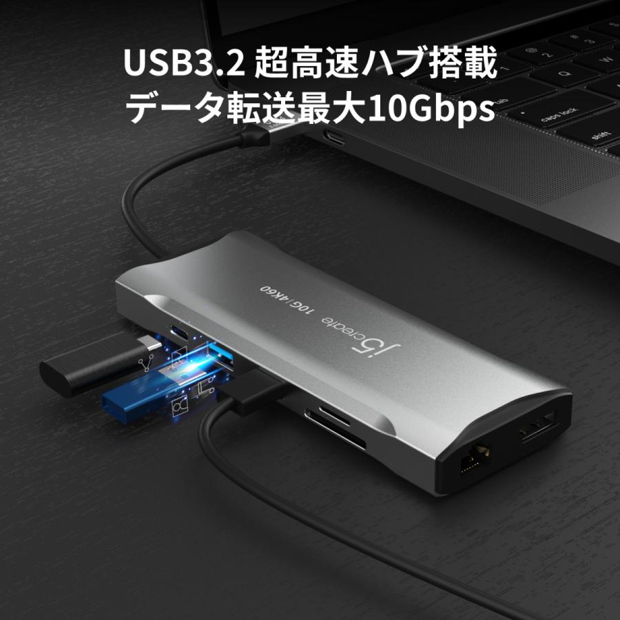 j5create USB-C 11in1トリプルディスプレイマルチアダプター USB-A3.2x2 USB-Cx1 USB-C PD100W 4KHDMIx2 4KDisplayport LAN カードスロット JCD397-EJ | j5 create | 06