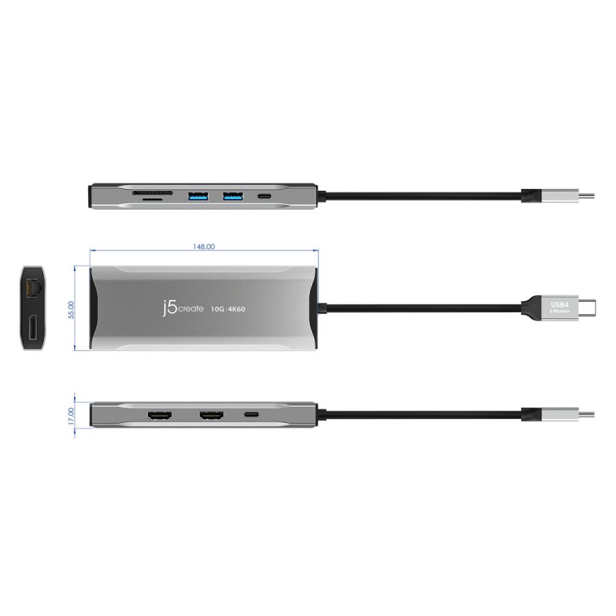 j5create USB-C 11in1トリプルディスプレイマルチアダプター USB-A3.2x2 USB-Cx1 USB-C PD100W 4KHDMIx2 4KDisplayport LAN カードスロット JCD397-EJ | j5 create | 08