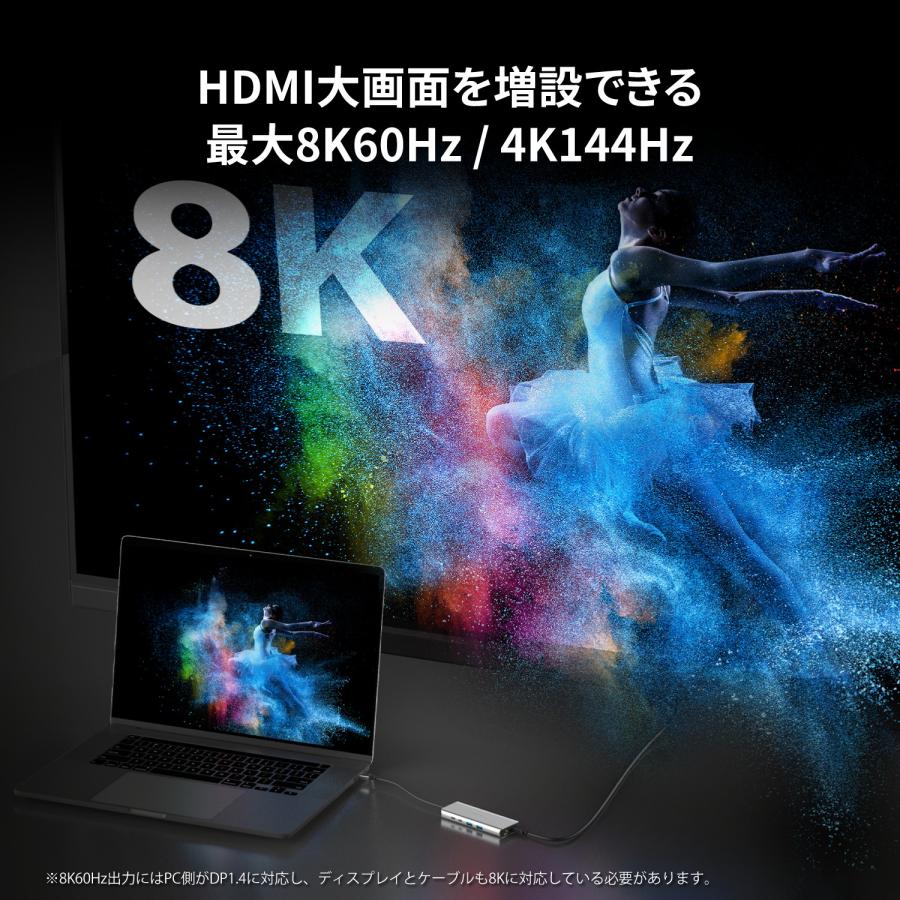 j5create USB4 6in1 マルチハブ USB-C3.2 Gen2 10Gbps, USB-A3.2 Gen2 10Gbpsx2, USB-C PD100Wポート, 8K60 4K144 HDMI, 2.5GLAN Windows MacOS 対応 JCD403-EJ | j5 create | 07