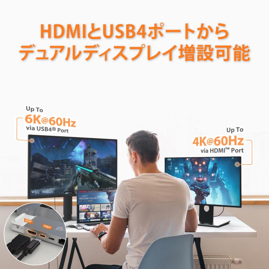j5create MacBook Air / MacBook Pro専用 7in1 マルチハブ USB-C3.2, USB4パススルー(PD100W/6K60/40Gbps), USB-A3.2x2, HDMI, LAN, 3.5mmジャック JCD395-EJ | j5 create | 03