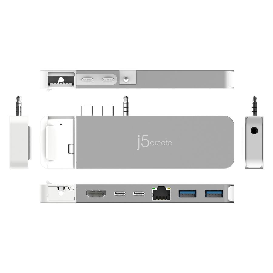 j5create MacBook Air / MacBook Pro専用 7in1 マルチハブ USB-C3.2, USB4パススルー(PD100W/6K60/40Gbps), USB-A3.2x2, HDMI, LAN, 3.5mmジャック JCD395-EJ | j5 create | 07