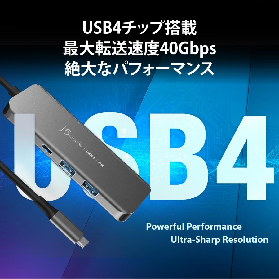 j5create USB4 6in1 8K60 マルチアダプター PD100W供給 USB-C、USB-C PD充電兼用ポート、USB-Ax2、HDMI Windows MacOS対応 M1/M2/M1 Pro/M1 Max対応 JCH453-EJ | j5 create | 04