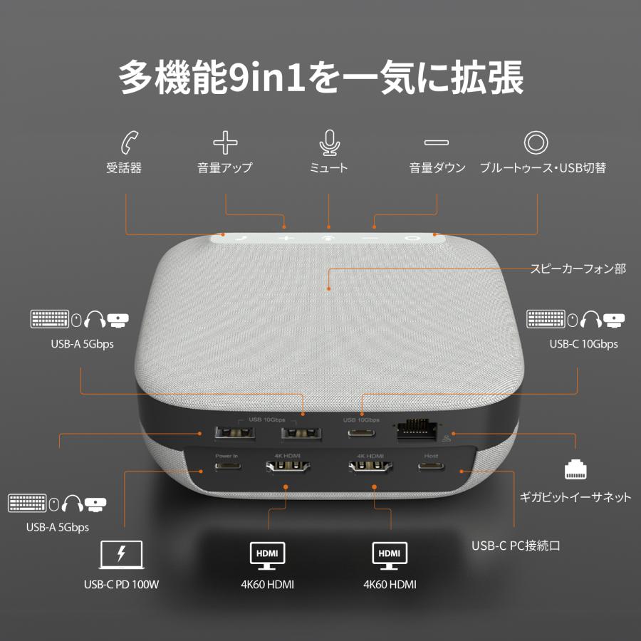 j5create USB-C接続 Bluetooth対応 スピーカーフォン 9in1ドック Win/MacBook/Chrome JCDS337-EJ | j5 create | 01