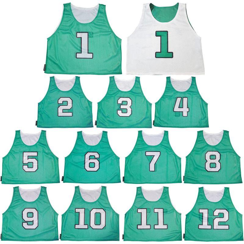 ATHLETIC MART ジュニア用ビブス(リバーシブル) 1?12番 裏表前後ろ番号あり 12枚セット収納メッシュバッグ付グリーン ピン MART ジュニア用ビブス リバーシブル 12番 裏表前後ろ番号あり 12枚セット収納メッシュバッグ付グリーン ピン サイズ は