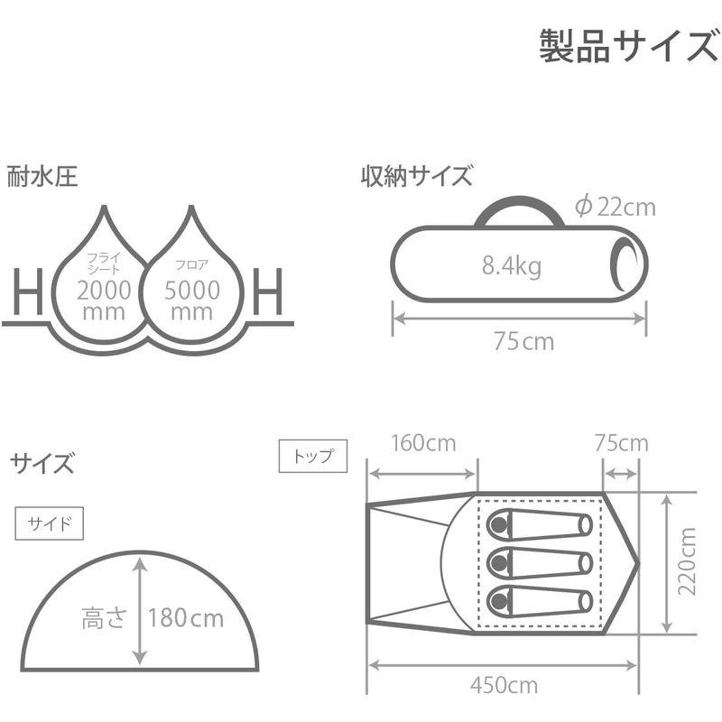 DOD(ディーオーディー) ザ・ワンタッチテントM 初心者向け 広い前室付き3人用 T3-673-KH 約 ディーオーディー ザ ワンタッチテントM 初心者向け 広い前室付き3人用 T3 KH サイズ PUコーティング