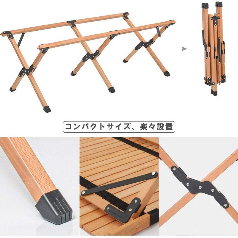 お値下げ Anlik?ロールトップテーブル 天然木 簡単組立 オシャレ キャンプ 収納バッグ付 (120cmX70cmX45cm) 【2042554829】(10528円)