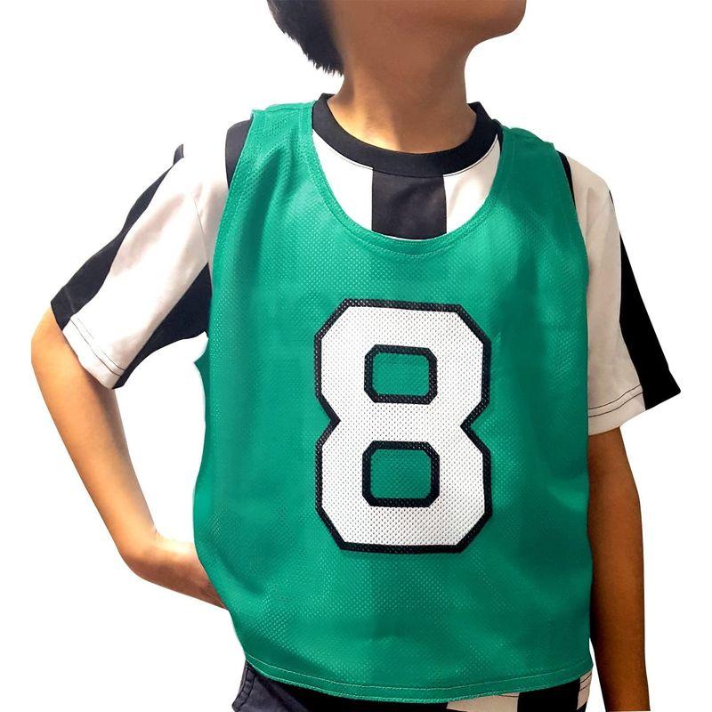 【値下げ中】 ATHLETIC MART ジュニア用ビブス(リバーシブル) 1?12番 裏表前後ろ番号あり 12枚セット収納メッシュバッグ付グリーン ピン 【2456725623】(12664円)