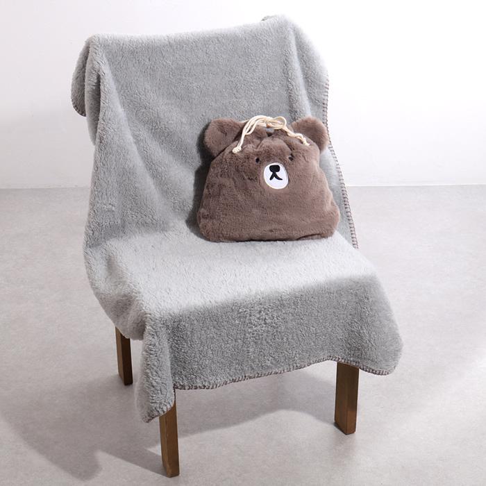 ブランケット おしゃれ ひざ掛け 巾着付き ポーチ アニマル ねこ くま  