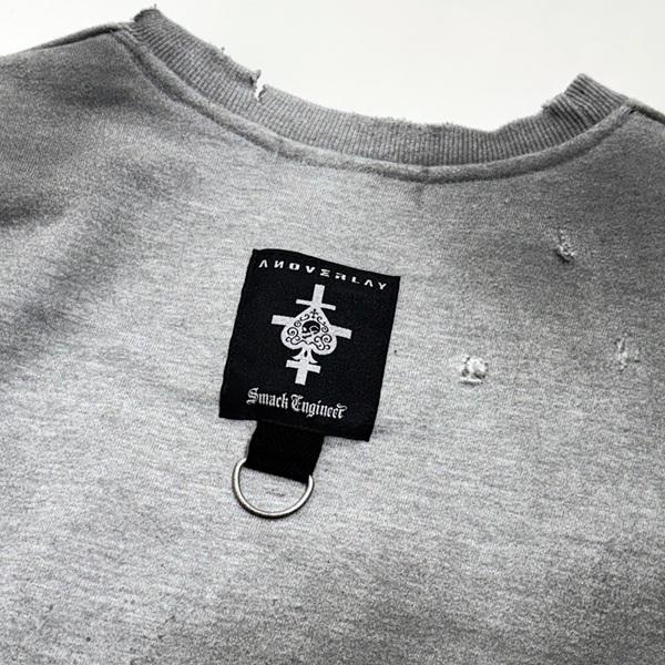 ANOVERLAY (lynch.晁直) × SMACK ENGINEER (スマックエンジニア)「MUD GRUNGE SWEAT」アンオーバーレイ 限定コラボスウェット 裏毛 ダメージ 黒ブラック グレー | SMACK ENGINEER | 14