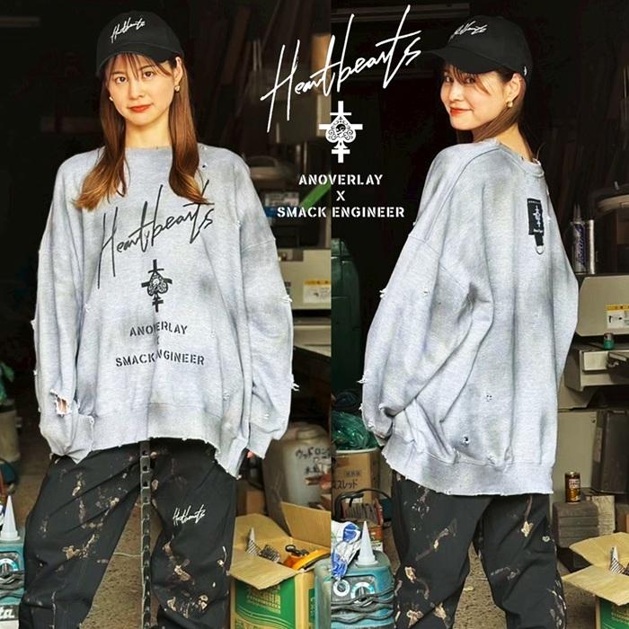 ANOVERLAY (lynch.晁直) × SMACK ENGINEER (スマックエンジニア)「MUD GRUNGE SWEAT」アンオーバーレイ 限定コラボスウェット 裏毛 ダメージ 黒ブラック グレー | SMACK ENGINEER | 01
