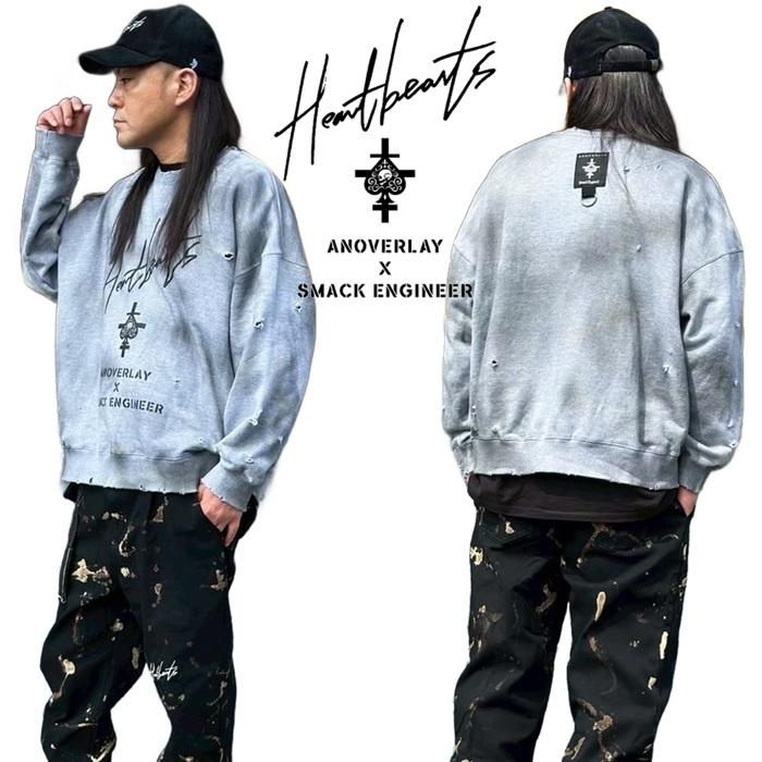 ANOVERLAY (lynch.晁直) × SMACK ENGINEER (スマックエンジニア)「MUD GRUNGE SWEAT」アンオーバーレイ 限定コラボスウェット 裏毛 ダメージ 黒ブラック グレー | SMACK ENGINEER | 03