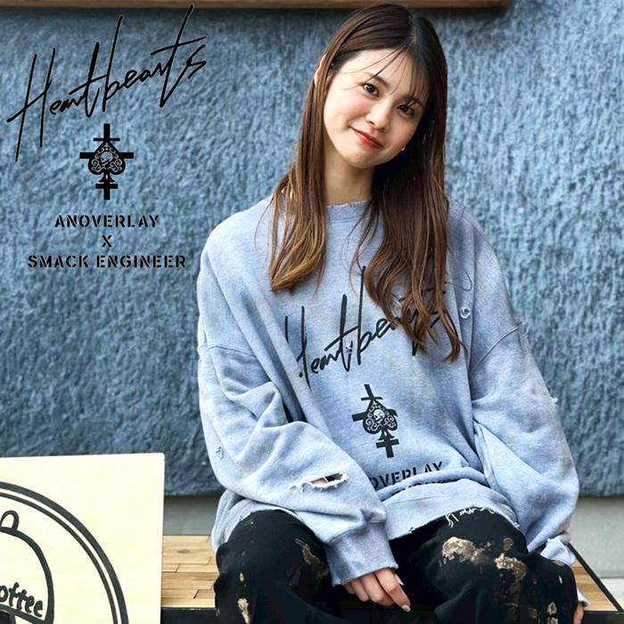 ANOVERLAY (lynch.晁直) × SMACK ENGINEER (スマックエンジニア)「MUD GRUNGE SWEAT」アンオーバーレイ 限定コラボスウェット 裏毛 ダメージ 黒ブラック グレー | SMACK ENGINEER | 05