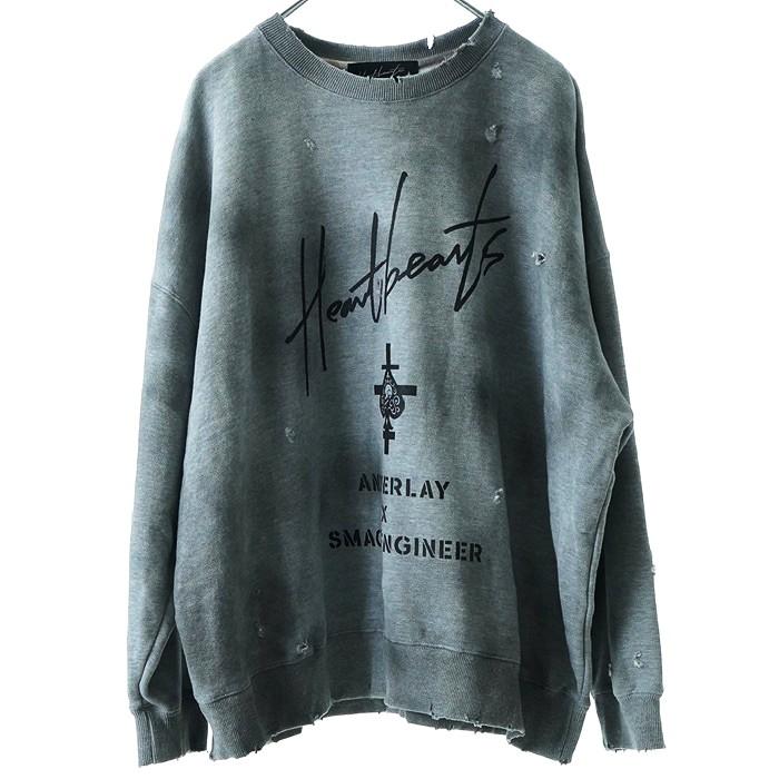 ANOVERLAY (lynch.晁直) × SMACK ENGINEER (スマックエンジニア)「MUD GRUNGE SWEAT」アンオーバーレイ 限定コラボスウェット 裏毛 ダメージ 黒ブラック グレー | SMACK ENGINEER | 08