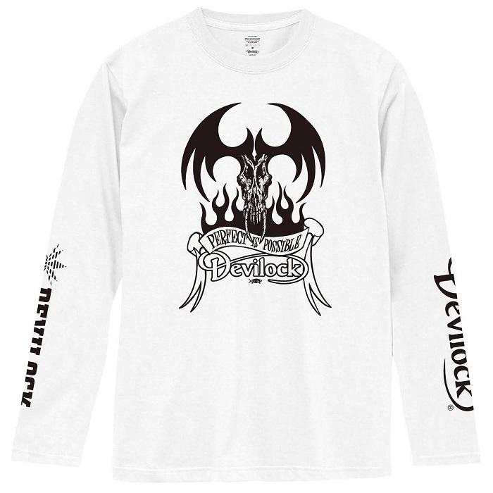 DEVILOCK デビロック「BOTH LOGO FIRE TATTOO LST」ロンT 長袖Ｔシャツ 黒白 ブラック ホワイト デビル 悪魔 炎 両袖プリント ロゴ スカル ドクロ 衣装 Rogia | DEVILOCK | 02