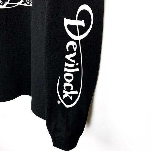 DEVILOCK デビロック「BOTH LOGO FIRE TATTOO LST」ロンT 長袖Ｔシャツ 黒白 ブラック ホワイト デビル 悪魔 炎 両袖プリント ロゴ スカル ドクロ 衣装 Rogia | DEVILOCK | 03