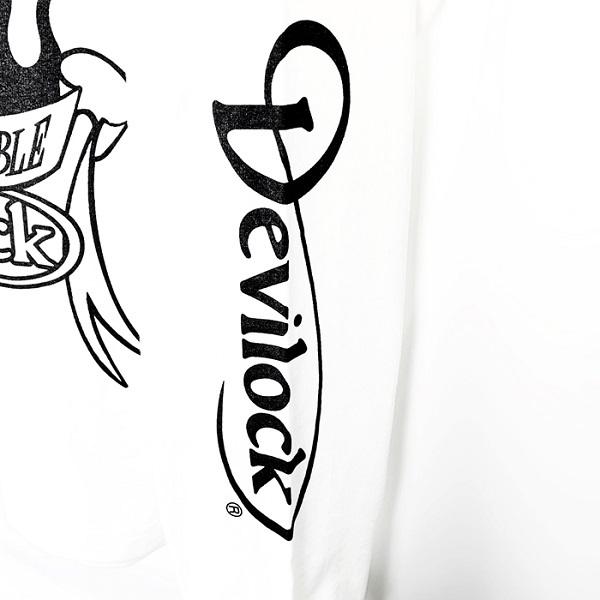 DEVILOCK デビロック「BOTH LOGO FIRE TATTOO LST」ロンT 長袖Ｔシャツ 黒白 ブラック ホワイト デビル 悪魔 炎 両袖プリント ロゴ スカル ドクロ 衣装 Rogia | DEVILOCK | 04
