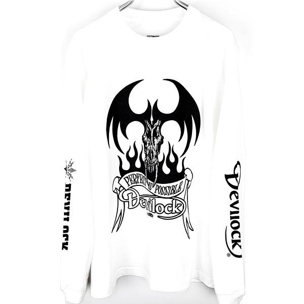 DEVILOCK デビロック「BOTH LOGO FIRE TATTOO LST」ロンT 長袖Ｔシャツ 黒白 ブラック ホワイト デビル 悪魔 炎 両袖プリント ロゴ スカル ドクロ 衣装 Rogia | DEVILOCK | 08