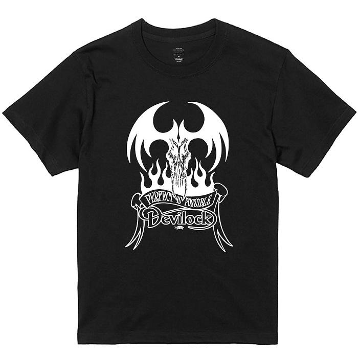 DEVILOCK デビロック「FIRE TATTOO & BOW TEE」半袖Ｔシャツ ビッグ 黒白 ブラックホワイト デビル 悪魔 炎 バックプリント スカル メンズレディース | DEVILOCK | 01