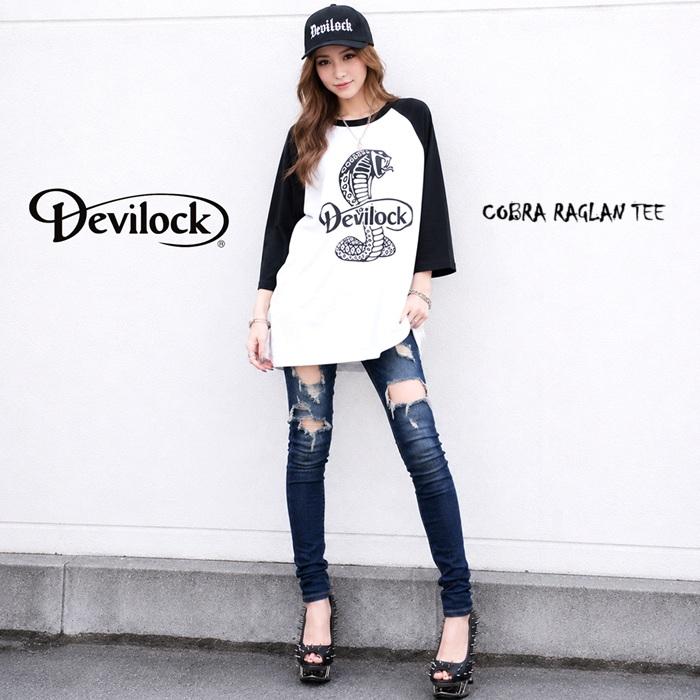 DEVILOCK デビロック「COBRA RAGLAN TEE」ラグランＴシャツ 七分袖 五分袖 黒 白 ブラック ホワイト コブラ 蛇 スネーク メンズレディース Rogia | DEVILOCK | 05