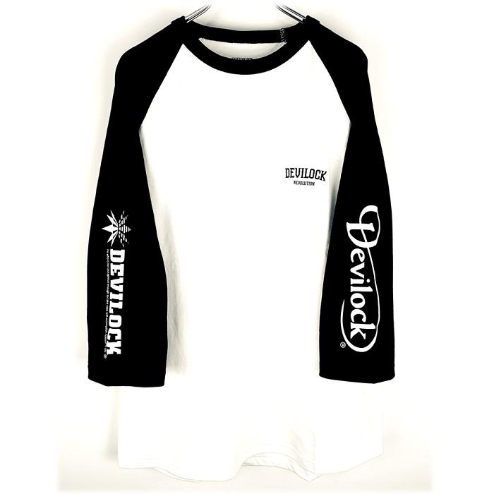 DEVILOCK デビロック「REVOLUTION WITH BOTH LOGO RAGLAN TEE」ラグランＴシャツ 七分袖 黒白 ブラックホワイト スカル ドクロ メンズレディース Rogia | DEVILOCK | 01