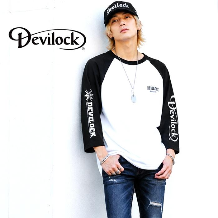 DEVILOCK デビロック「REVOLUTION WITH BOTH LOGO RAGLAN TEE」ラグランＴシャツ 七分袖 黒白 ブラックホワイト スカル ドクロ メンズレディース Rogia | DEVILOCK | 01