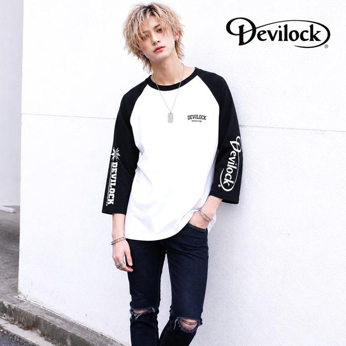 DEVILOCK デビロック「REVOLUTION WITH BOTH LOGO RAGLAN TEE」ラグランＴシャツ 七分袖 黒白 ブラックホワイト スカル ドクロ メンズレディース Rogia | DEVILOCK | 02