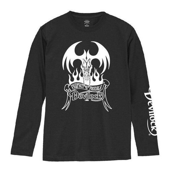 DEVILOCK デビロック「FIRE TATTOO & DAIMLER LST」オーバーサイズビッグロンT 長袖Ｔシャツ 黒白 ブラックホワイト 悪魔デビル スカルドクロ 袖プリント | DEVILOCK | 03