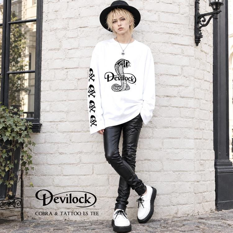 DEVILOCK デビロック「COBRA & TATTOO LST」オーバーサイズビッグロンT 長袖Ｔシャツ 黒ブラック 白ホワイト 悪魔 デビル 蛇 ヘビ コブラ スネーク スカル | DEVILOCK | 01