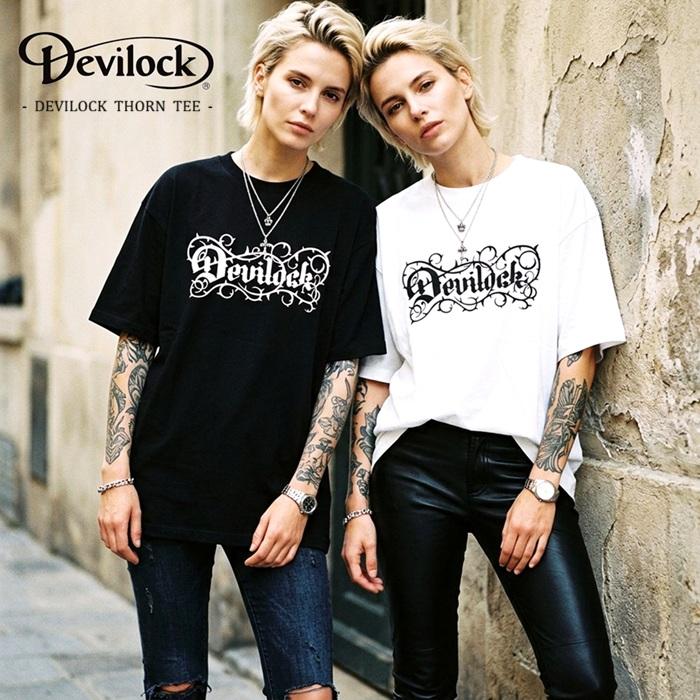 (10%OFF) DEVILOCK デビロック「Rogia限定 DEVILOCK THORN TEE」半袖Tシャツ ビッグT オーバーサイズ 黒白 ブラックホワイト スカル メンズレディース Rogia | DEVILOCK | 01