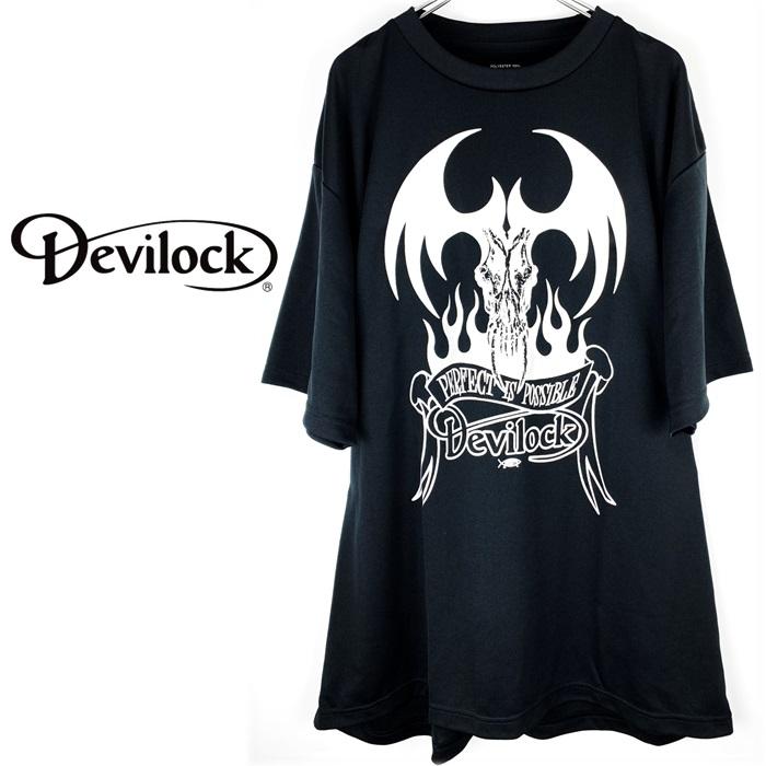 DEVILOCK デビロック「FIRE TATTOO DRY TEE」半袖ドライTシャツ 速乾 夏 涼しい オーバーサイズ ビッグ BIG デビル 悪魔 炎 黒 ブラック メンズレディース Rogia | DEVILOCK