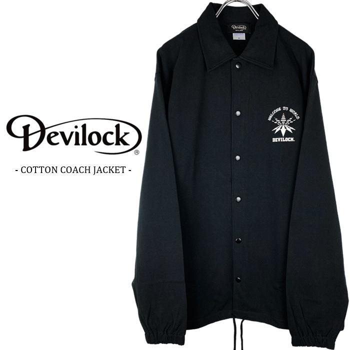 DEVILOCK デビロック「VECTOR LOGO COTTON COACH JACKET」コットンコーチジャケット シャツカーデ ジャンパー ウインドブレーカー 軽量 黒ブラック Rogia | DEVILOCK