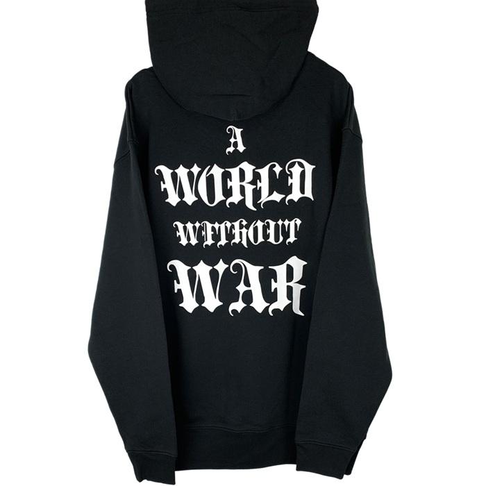 DEVILOCK デビロック「A WORLD WITHOUT WAR HOODIE」プルオーバーパーカー オーバーサイズフーディー 裏パイルスウェット 黒ブラック XL 2L3L4L バックプリント | DEVILOCK | 01