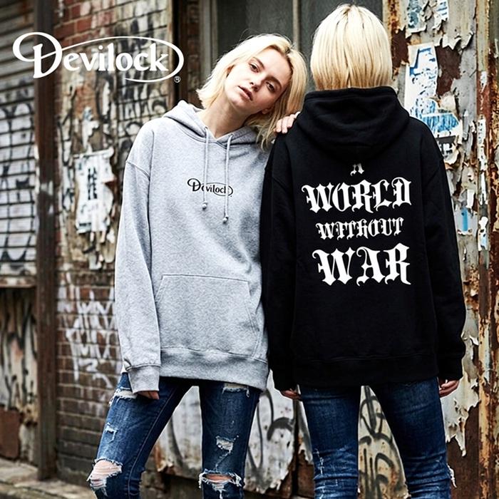 DEVILOCK デビロック「A WORLD WITHOUT WAR HOODIE」プルオーバーパーカー オーバーサイズフーディー 裏パイルスウェット 黒ブラック XL 2L3L4L バックプリント | DEVILOCK | 02