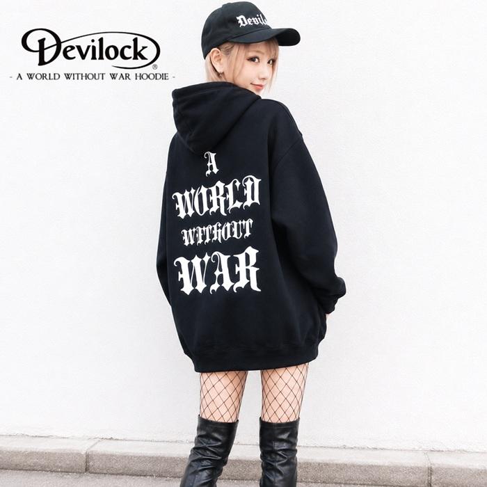 DEVILOCK デビロック「A WORLD WITHOUT WAR HOODIE」プルオーバーパーカー オーバーサイズフーディー 裏パイルスウェット 黒ブラック XL 2L3L4L バックプリント | DEVILOCK | 04