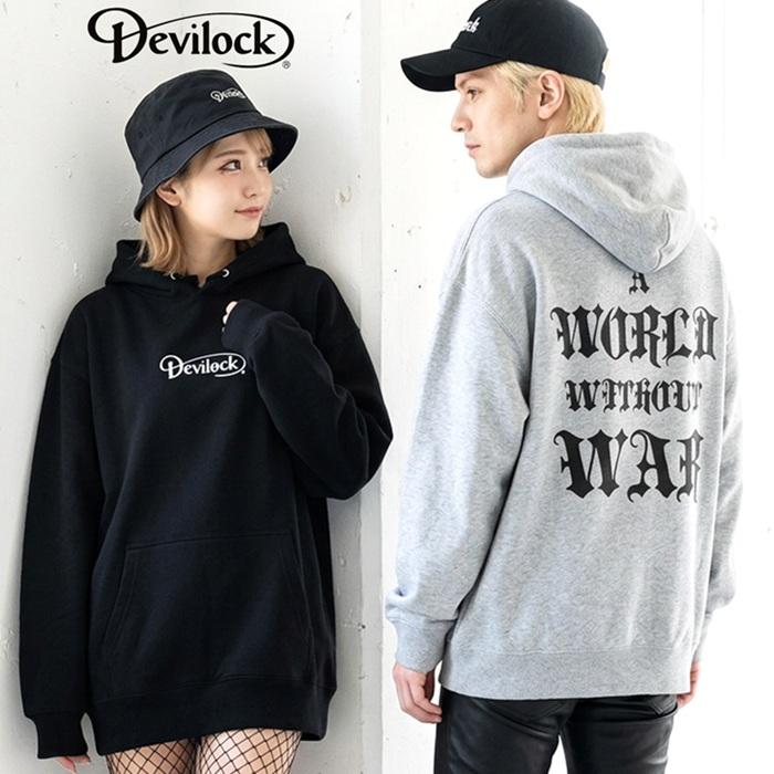 DEVILOCK デビロック「A WORLD WITHOUT WAR HOODIE」プルオーバーパーカー オーバーサイズフーディー 裏パイルスウェット 黒ブラック XL 2L3L4L バックプリント | DEVILOCK | 01