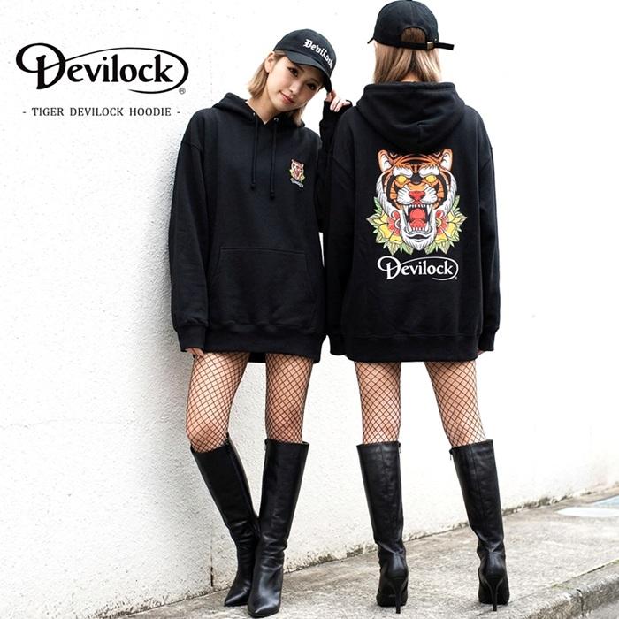 DEVILOCK デビロック「TIGER DEVILOCK HOODIE」プルオーバーパーカー 裏パイルスウェット 虎 タイガー タトゥーデザイン 黒ブラック XL 2L 3L 4L Rogia | DEVILOCK | 01
